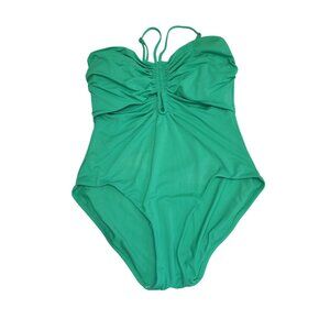 CALIA Size 12 Shirred Cutout One Piece  Swimsuit Green Glow  50+ UV Lycra 3533